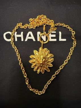 CHANEL Leo Lion Sun Medallion Necklace Byzantine Gold Statement Rare